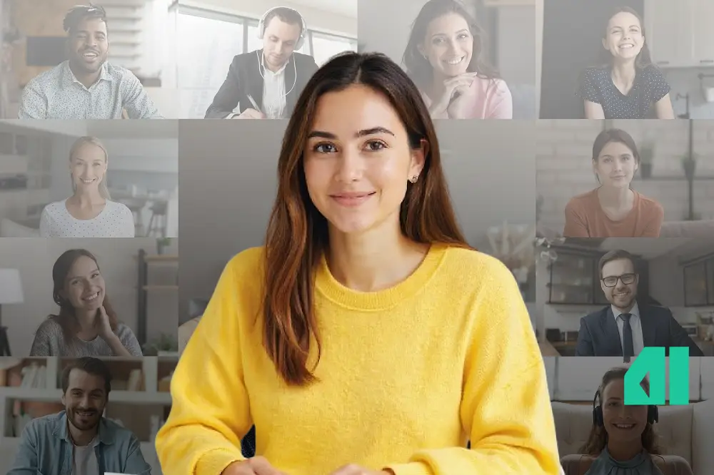 AI Firelabs CIC, Learning Programs, woman wearing yellow jumper AI presenter