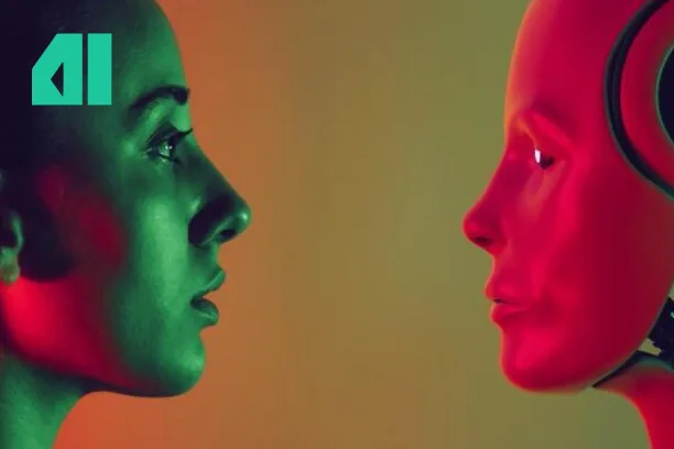 2 AI faces watching each other.