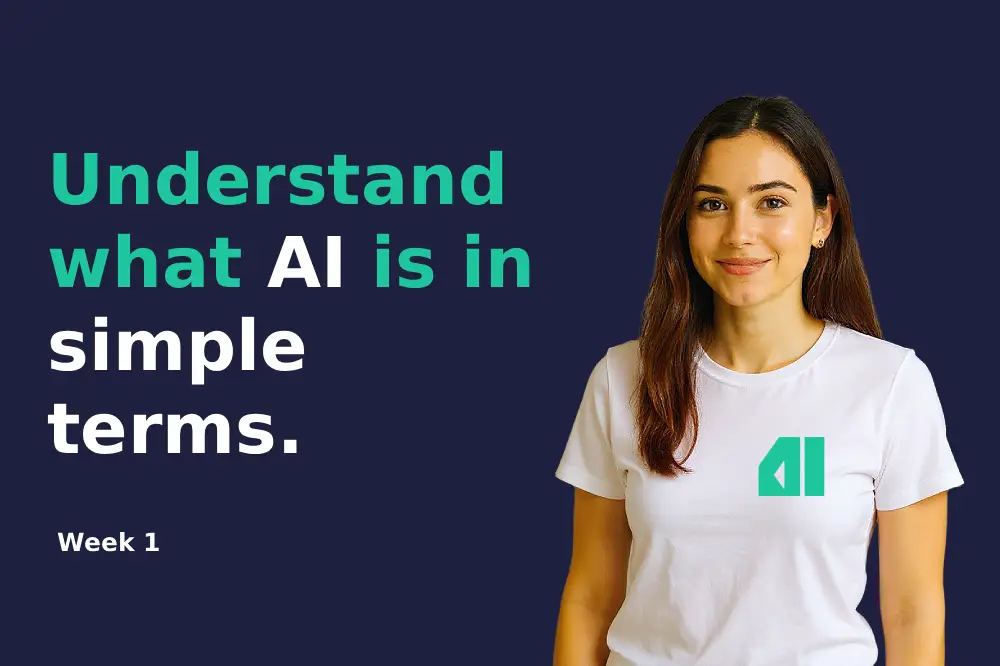 Learn Artificial Intelligence for Beginners ​- woman in office setting. wearing a black top