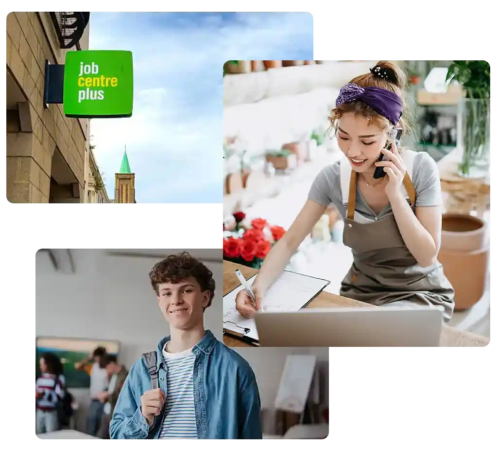 Collage of people and jobcenter